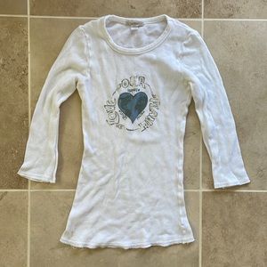 SO LOW White thermal shirt NWOT long sleeve. Girls M Love our planet waffle knit